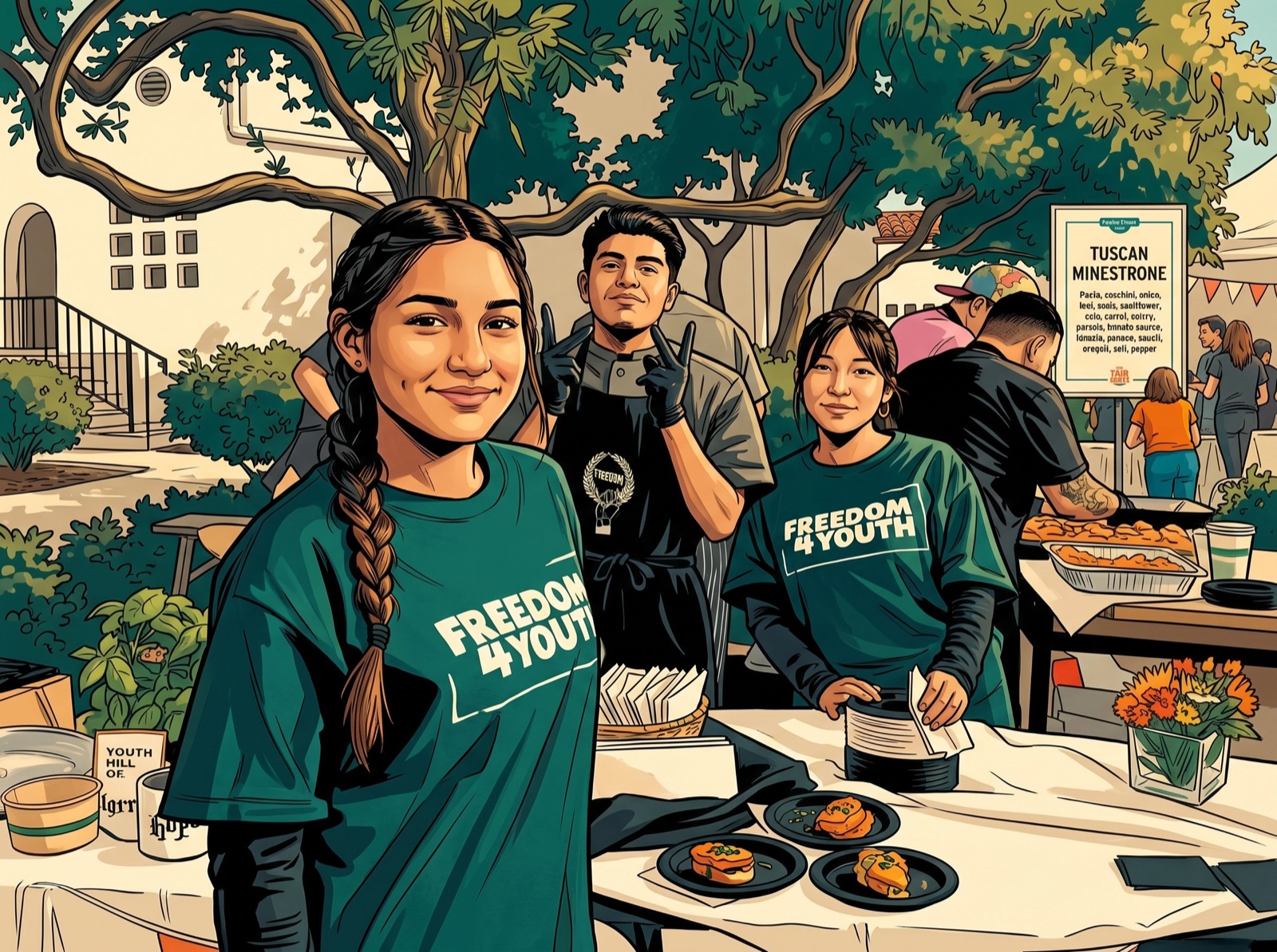Illustration: youth and community building a stronger foundation at a Freedom 4 Youth gathering